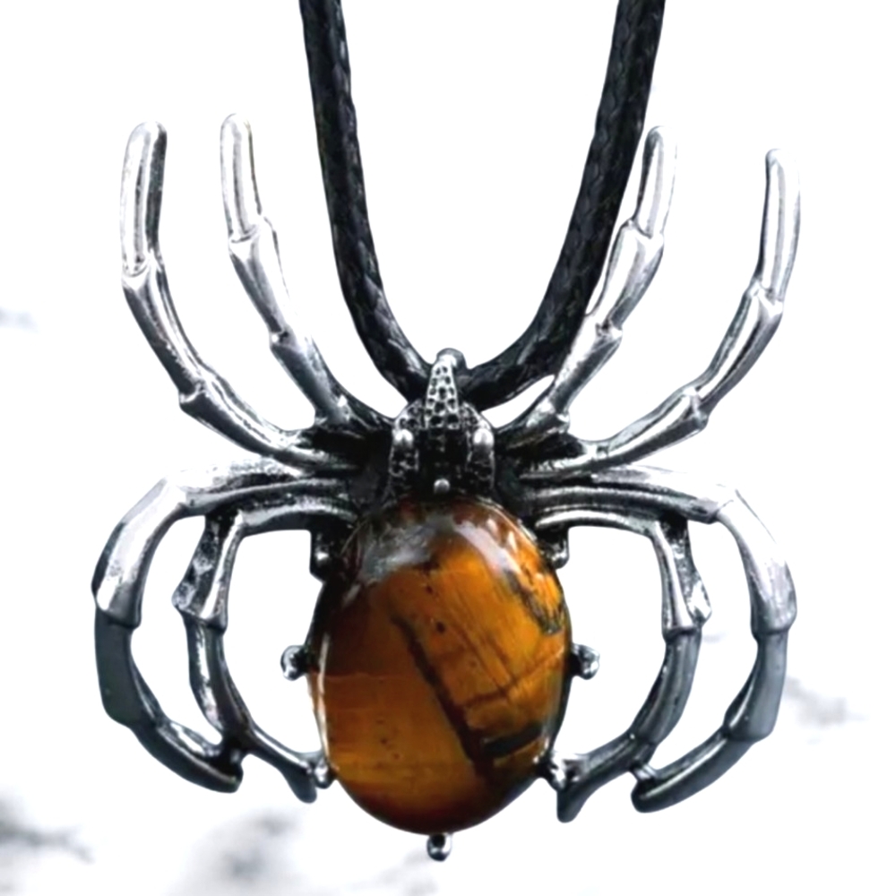 NEW Silver and Brown Spider Pendant Necklace